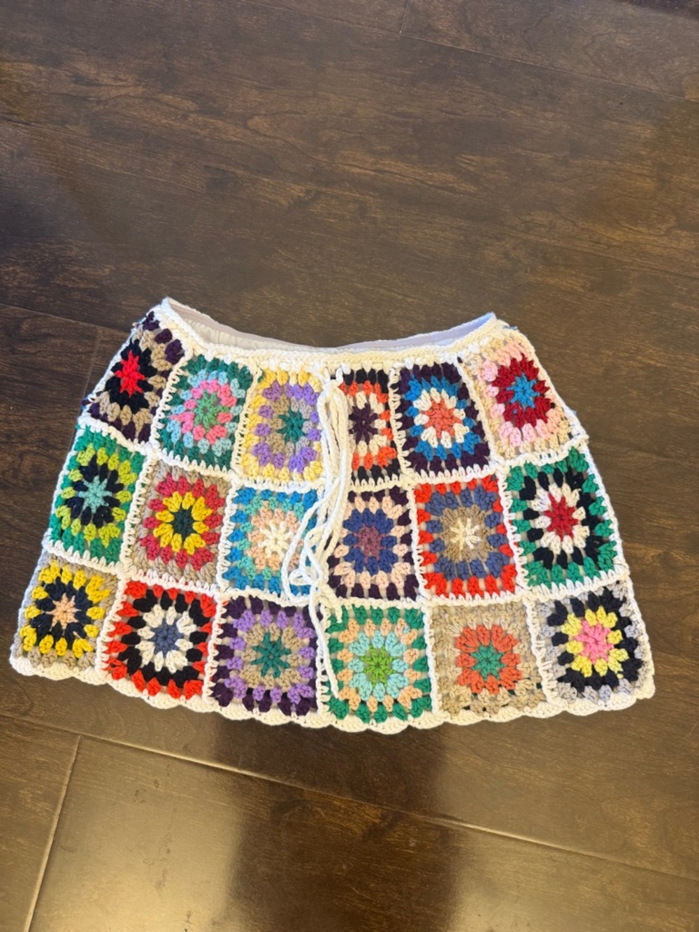 Handmade Multicolor Crochet Square Mini Skirt